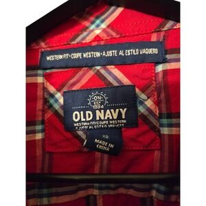 Old Navy Western Shirt Mens Extra Large Red Plaid Short Sleeve Button Up‎